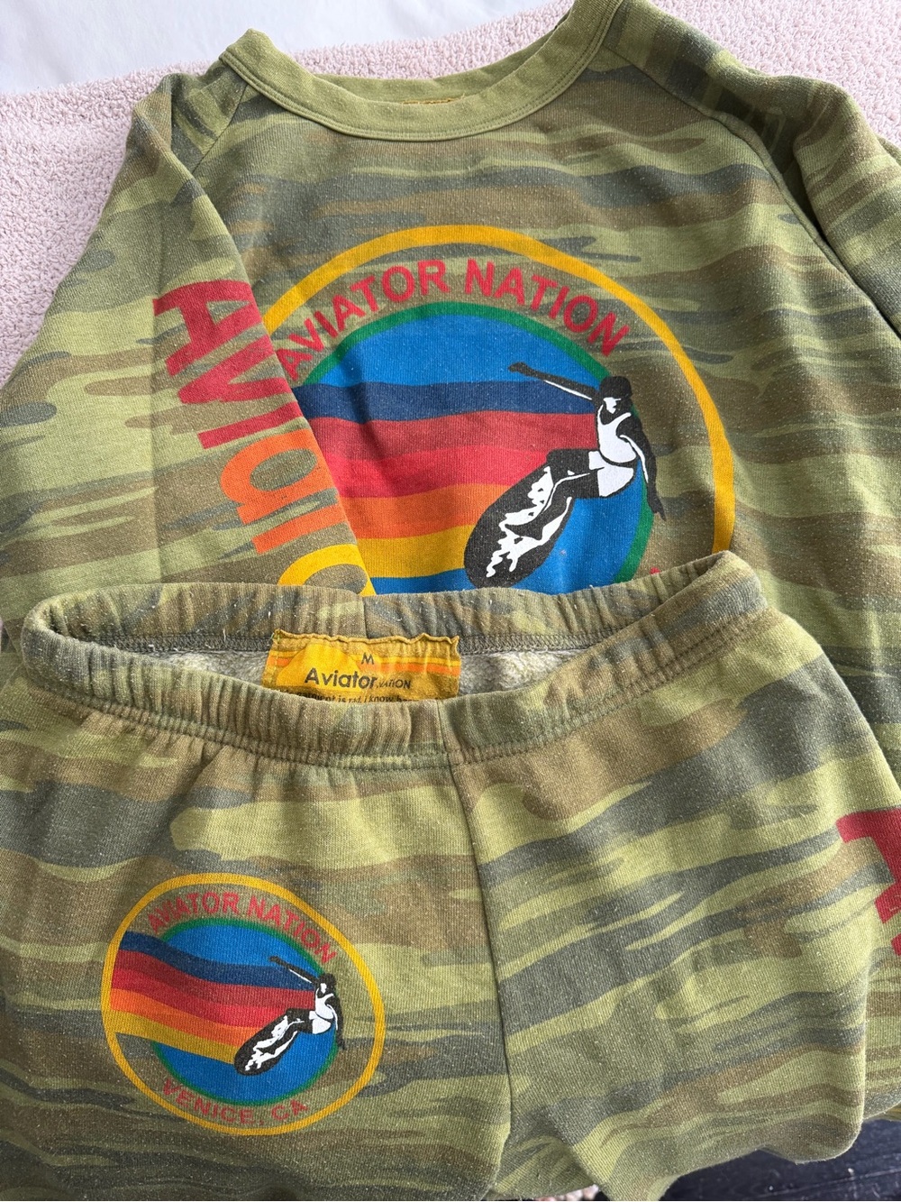 SET sweatpants and sweatshirt aviator Nation Olive Camo with Rainbow - Picture 4 of 6
